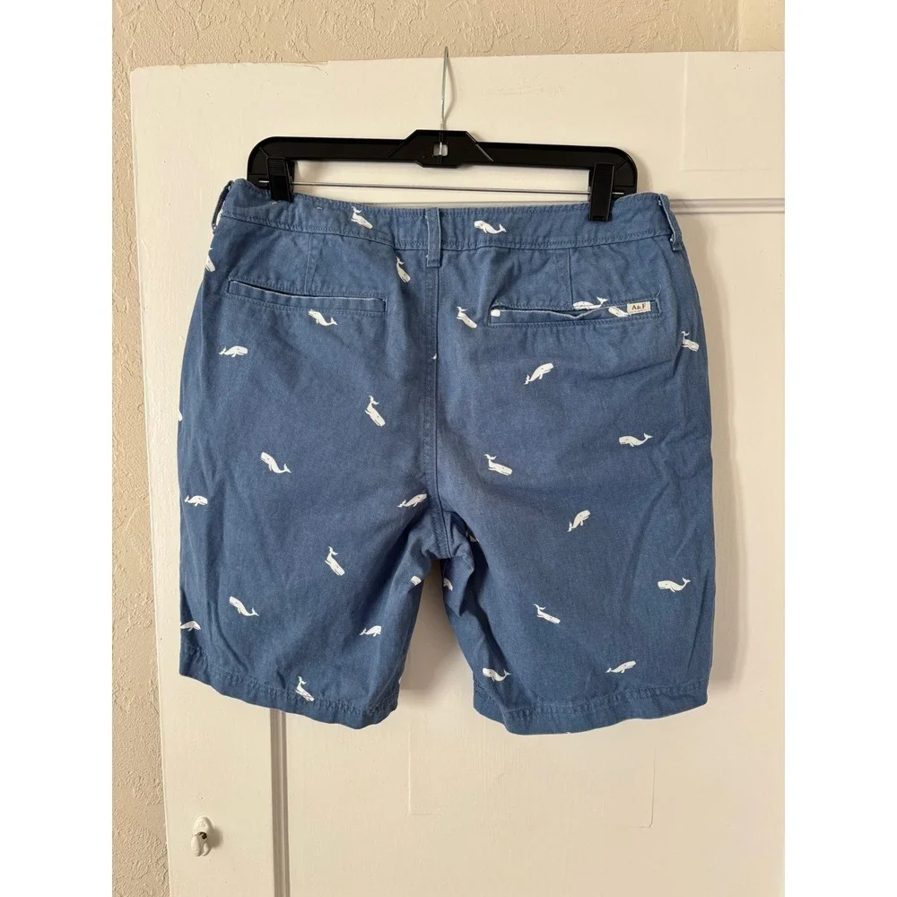 Abercrombie‎ & Fitch Mens Blue Whale Print Chino Shorts Size 32 Preppy Summer